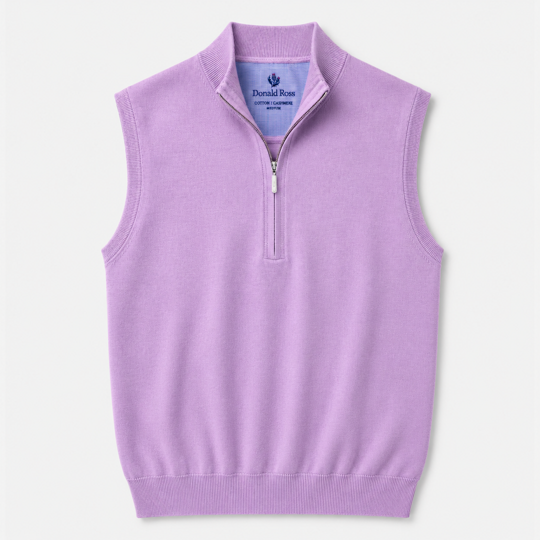 Donald Ross Men's Sport Fit Cotton / Cashmere 1/2 Zip Sweater Vest  - JUNIPER