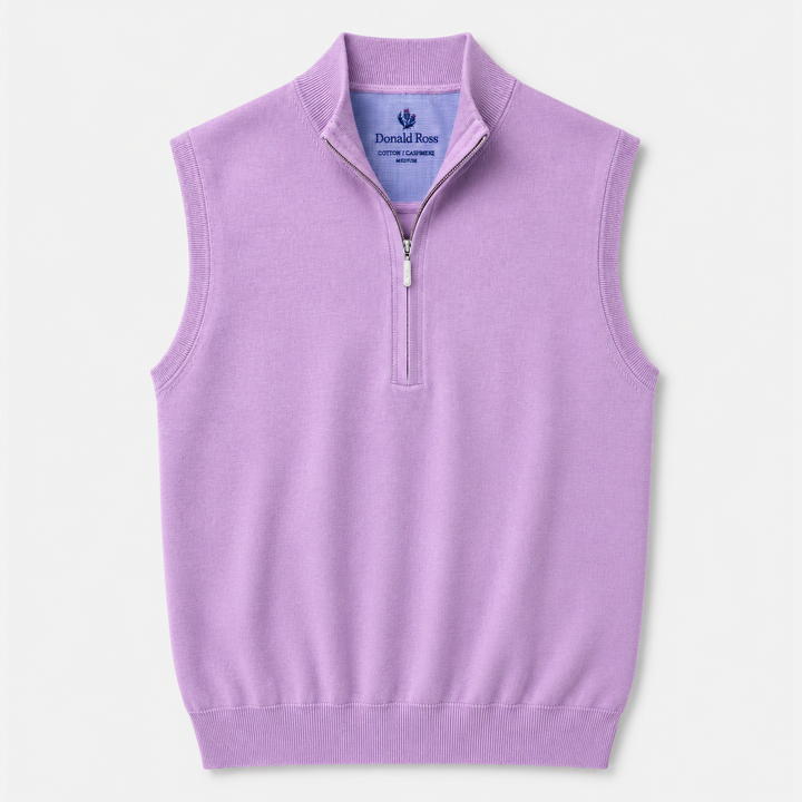 Donald Ross Men's Sport Fit Cotton / Cashmere 1/2 Zip Sweater Vest  - JUNIPER
