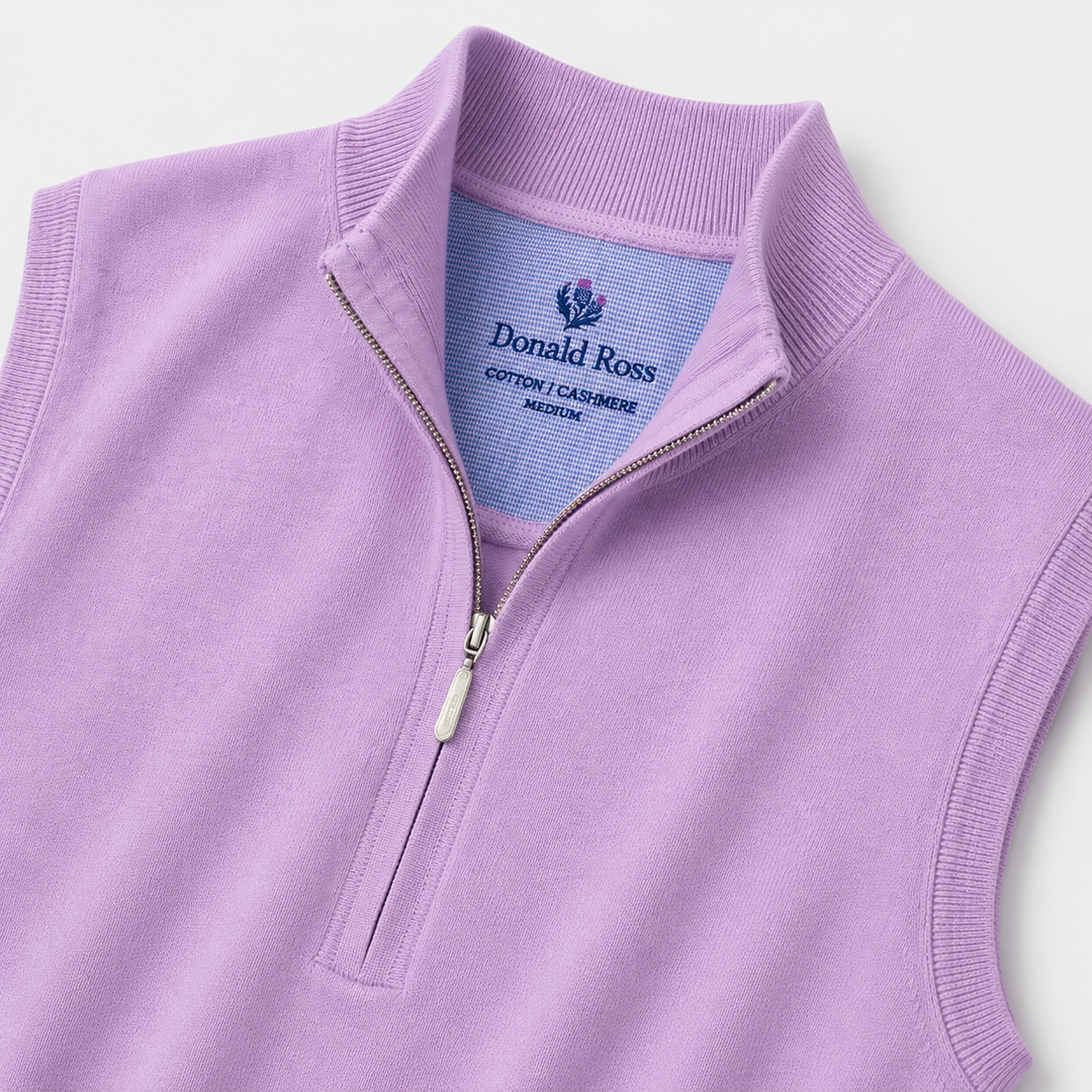 Donald Ross Men's Sport Fit Cotton / Cashmere 1/2 Zip Sweater Vest  - JUNIPER