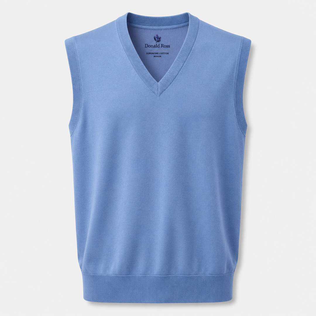 Donald Ross Mens SUPER GOLF SUPER FINE Cotton V-Neck Sweater Vest - BLUE JAY