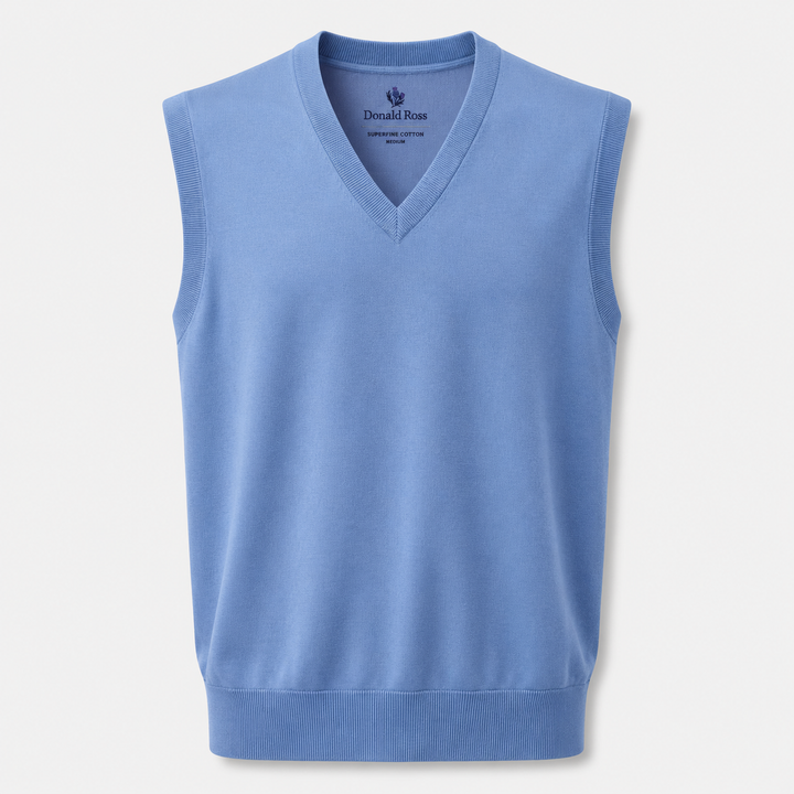 Donald Ross Mens SUPER GOLF SUPER FINE Cotton V-Neck Sweater Vest - BLUE JAY