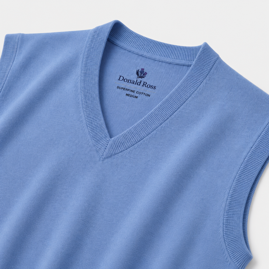 Donald Ross Mens SUPER GOLF SUPER FINE Cotton V-Neck Sweater Vest - BLUE JAY