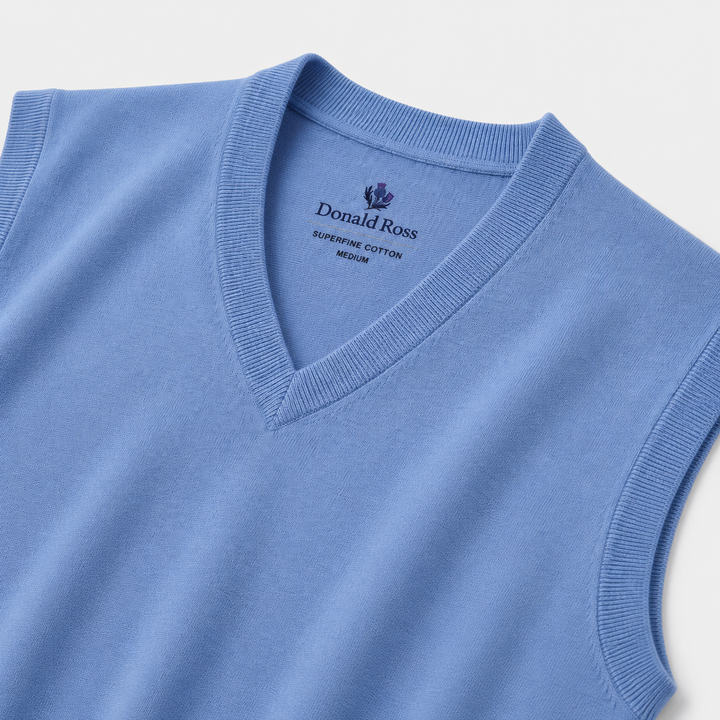 Donald Ross Mens SUPER GOLF SUPER FINE Cotton V-Neck Sweater Vest - BLUE JAY