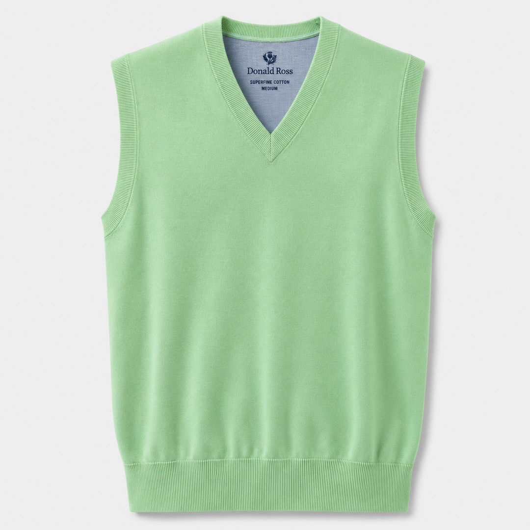 Donald Ross Mens Classic Fit Super Golf Cotton V-Neck Sweater Vest - CUCUMBER