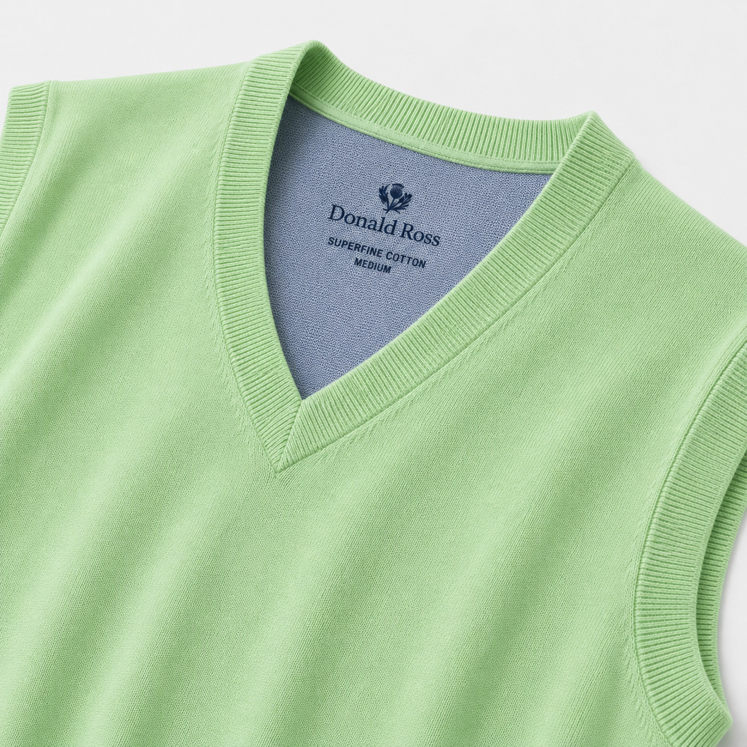 Donald Ross Mens Classic Fit Super Golf Cotton V-Neck Sweater Vest - CUCUMBER