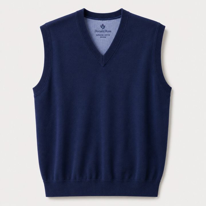 Donald Ross Mens Classic Fit SUPER GOLF SUPER FINE V-Neck Sweater Vest - NAVY