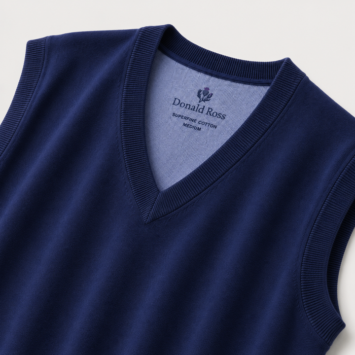 Donald Ross Mens Classic Fit SUPER GOLF SUPER FINE V-Neck Sweater Vest - NAVY