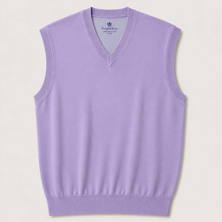 Donald Ross Mens Classic Fit SUPER GOLF Cotton V-Neck Sweater Vest - LILAC
