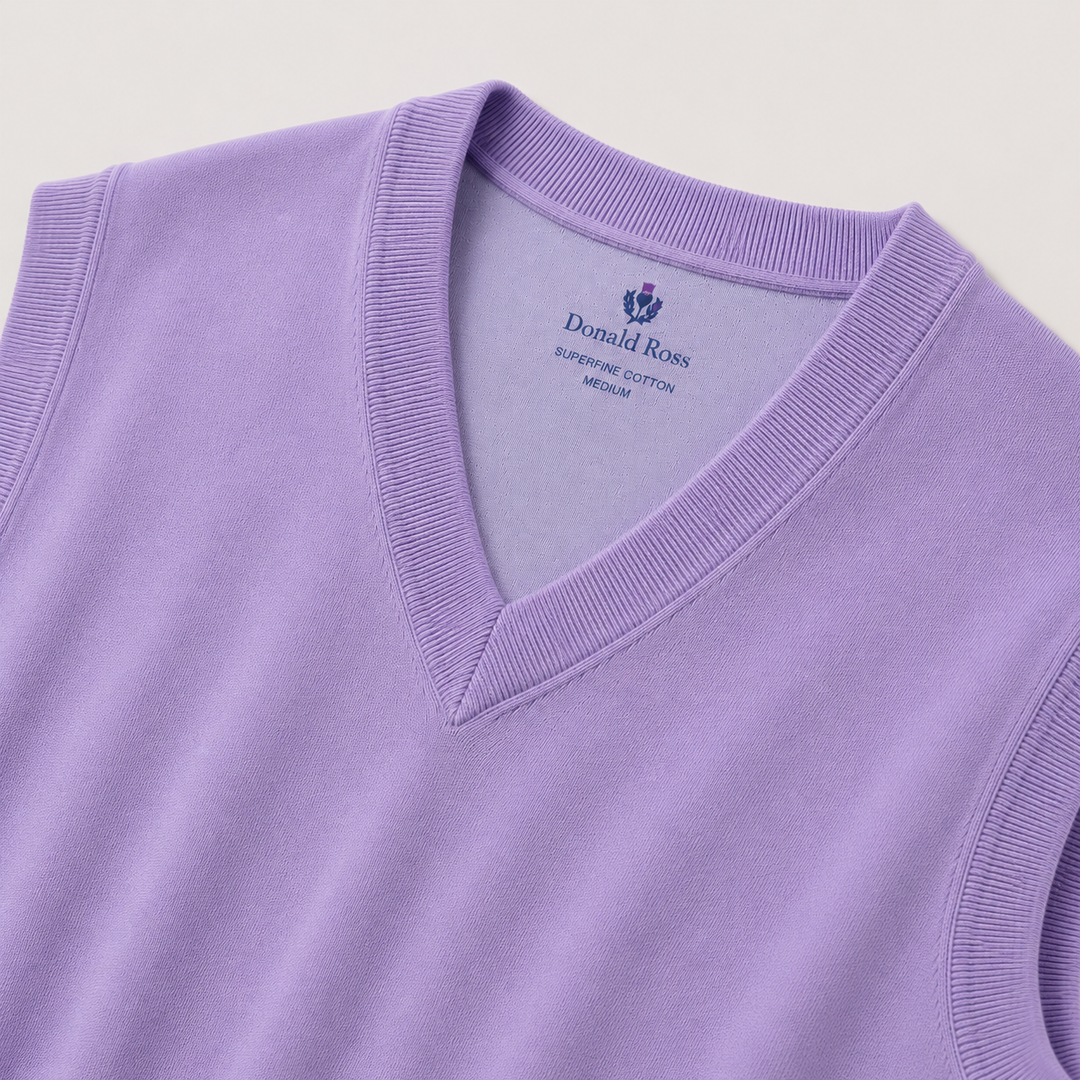 Donald Ross Mens Classic Fit SUPER GOLF Cotton V-Neck Sweater Vest - LILAC
