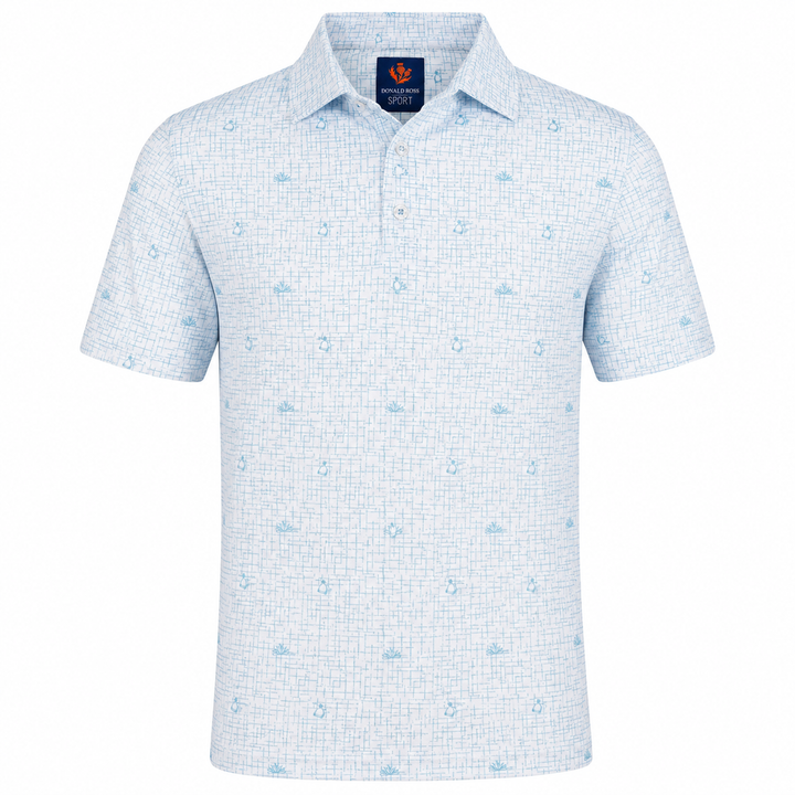 Donald Ross Mens Sport Fit BOYD Print Polo - WHITE / NEPTUNE