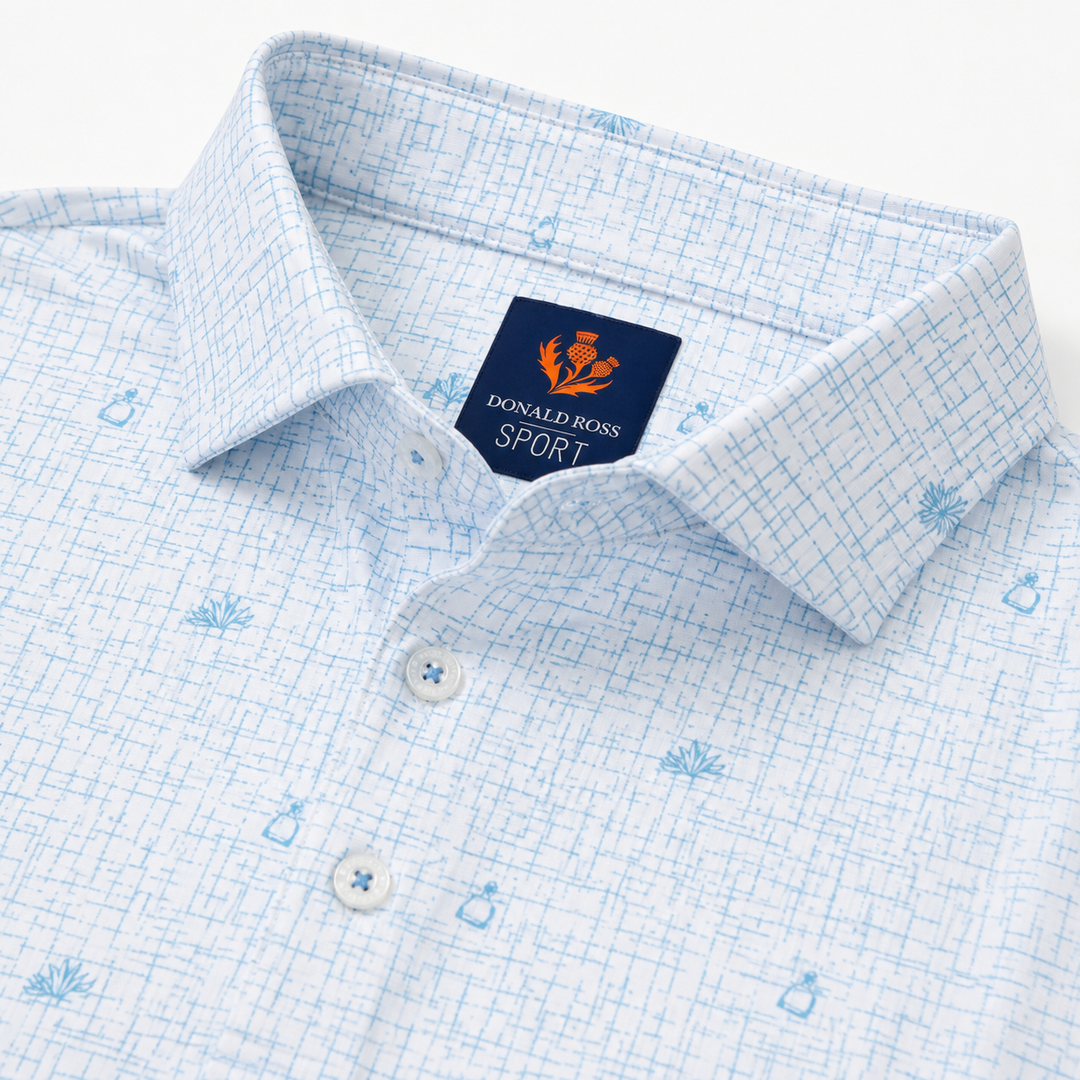 Donald Ross Mens Sport Fit BOYD Print Polo - WHITE / NEPTUNE