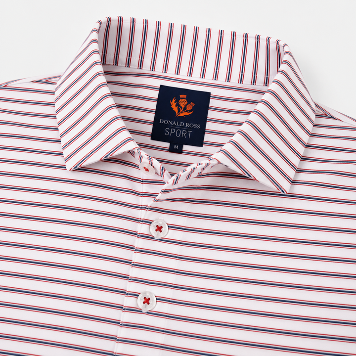 Donald Ross Mens Sport Fit HARRIS  Polo - WHITE / DENIM / RED APPLE