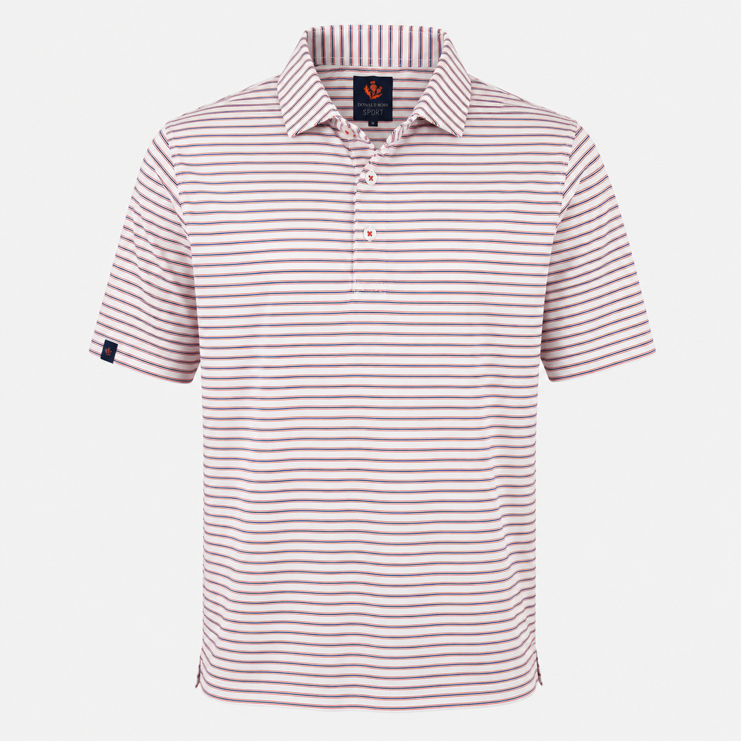 Donald Ross Mens Sport Fit HARRIS  Polo - WHITE / DENIM / RED APPLE