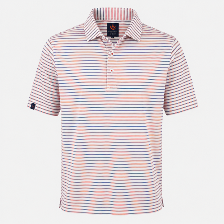 Donald Ross Mens Sport Fit HARRIS  Polo - WHITE / DENIM / RED APPLE