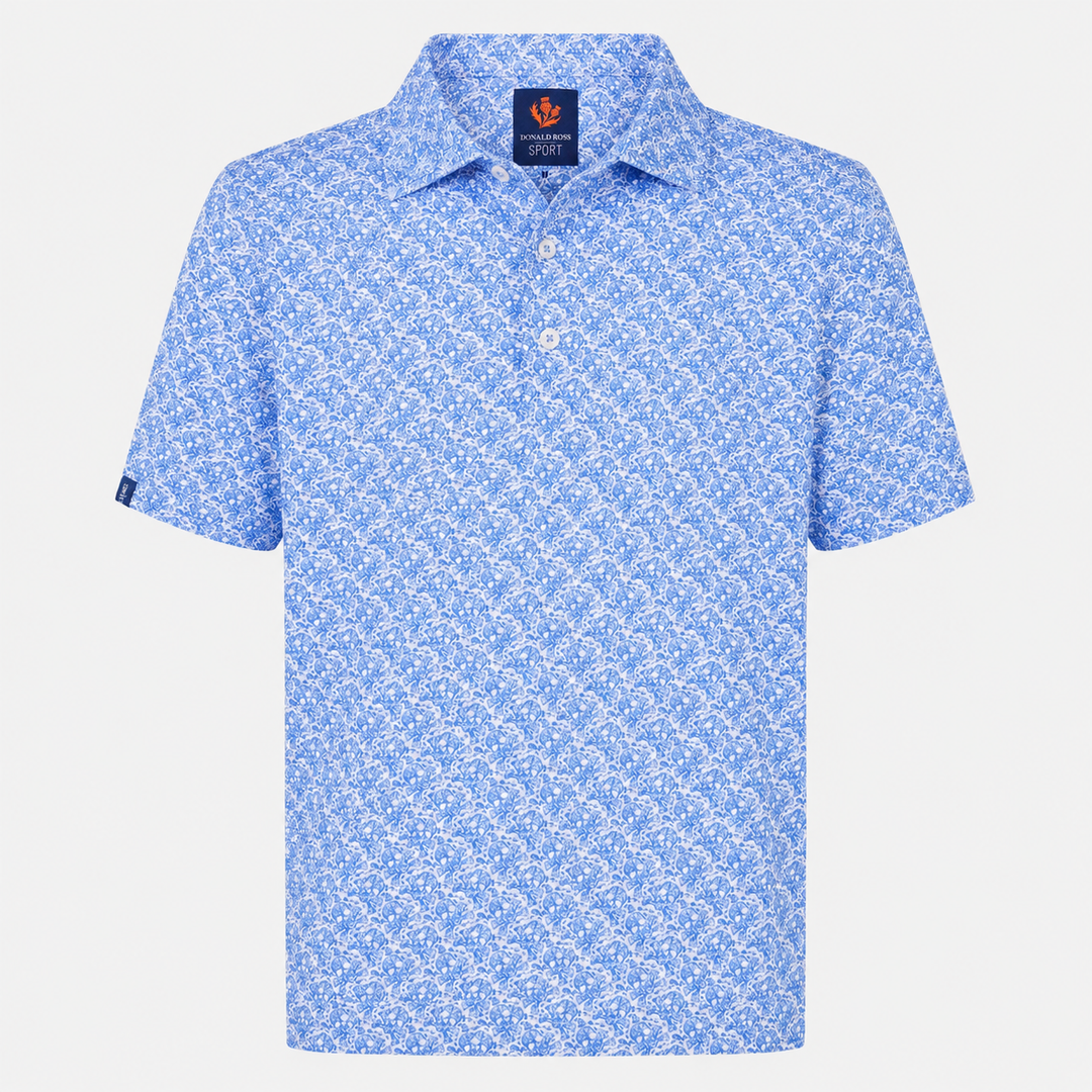 Donald Ross Mens Sport Fit SIDNEY SKULL Print Polo - WHITE / ULTRA MARINE