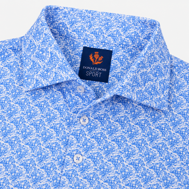Donald Ross Mens Sport Fit SIDNEY SKULL Print Polo - WHITE / ULTRA MARINE