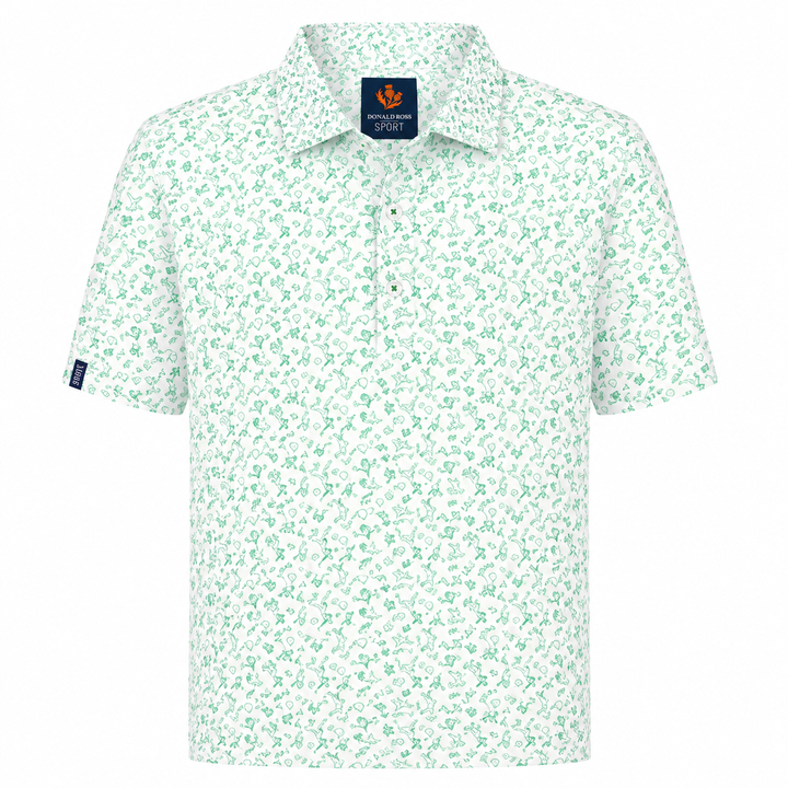 Donald Ross Mens Sport Fit GAVIN BASEBALL Print Polo - WHITE / CLOVER
