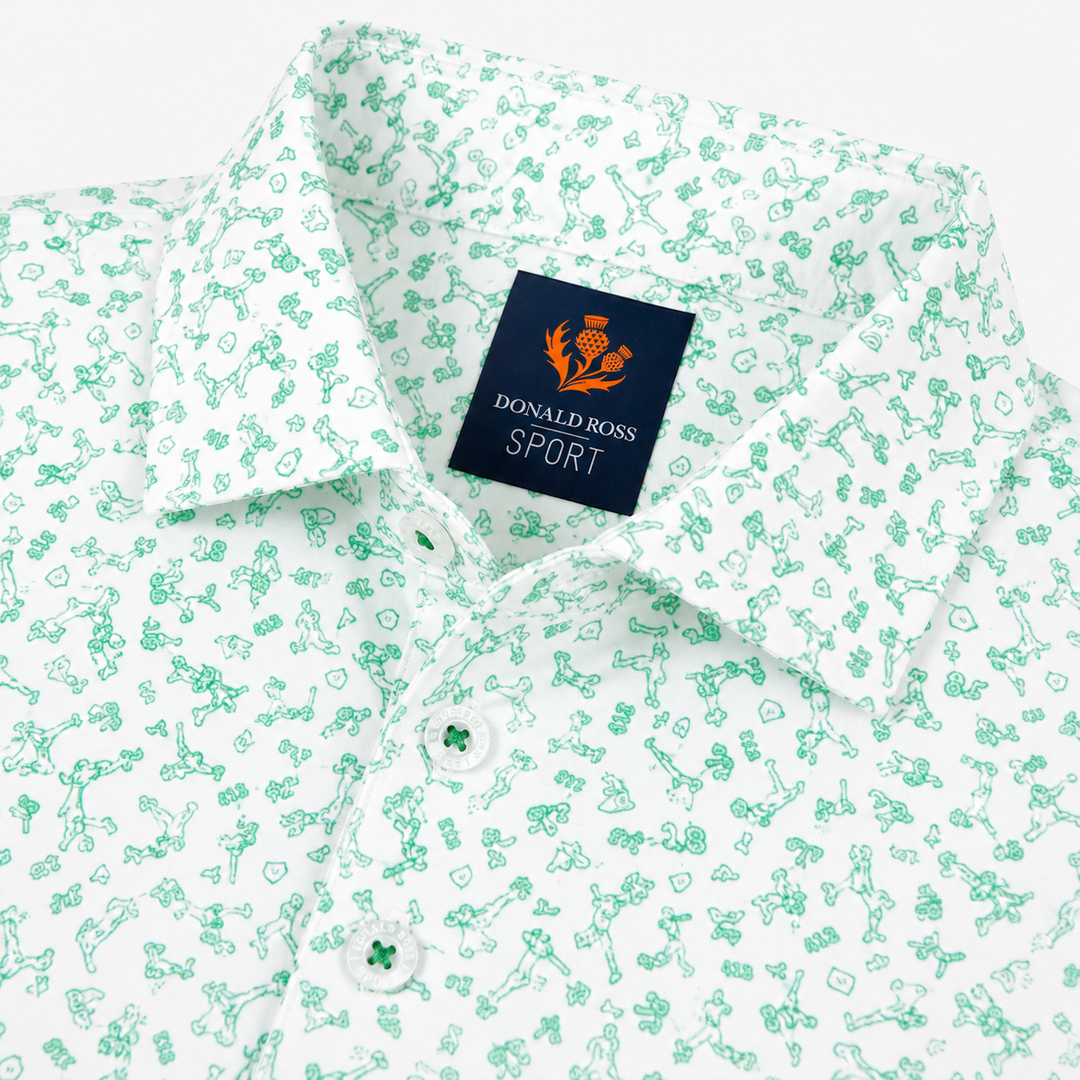Donald Ross Mens Sport Fit GAVIN BASEBALL Print Polo - WHITE / CLOVER