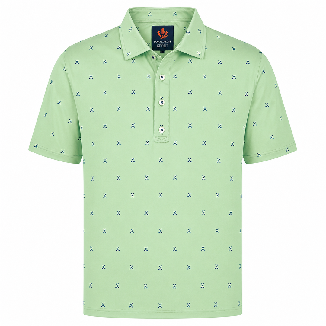 Donald Ross Mens Sport Fit VINCENT Print  Polo - ALOE/HERON