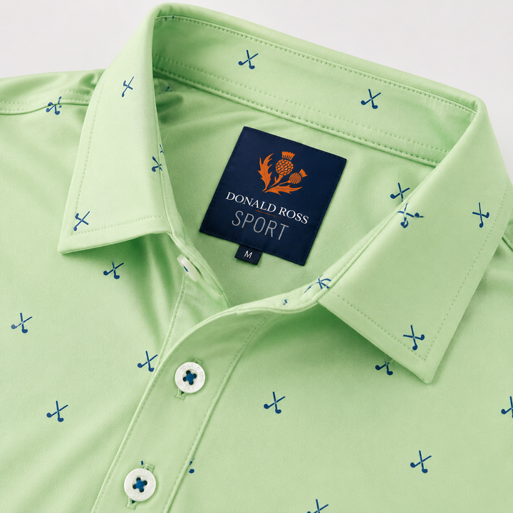Donald Ross Mens Sport Fit VINCENT Print  Polo - ALOE/HERON