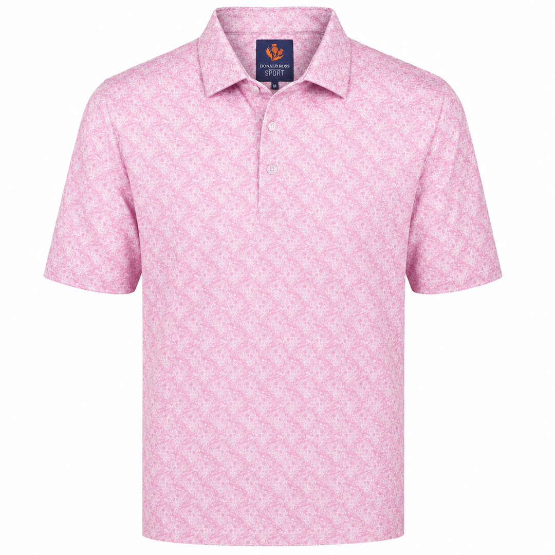 Donald Ross Mens Sport Fit SIDNEY SKULL Print Polo - PINK / WHITE