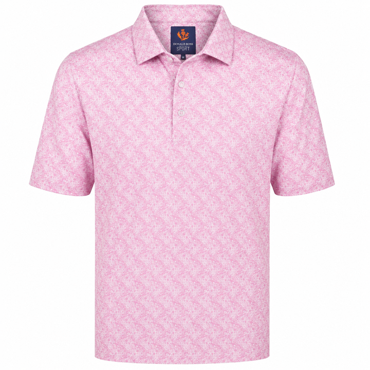 Donald Ross Mens Sport Fit SIDNEY SKULL Print Polo - PINK / WHITE
