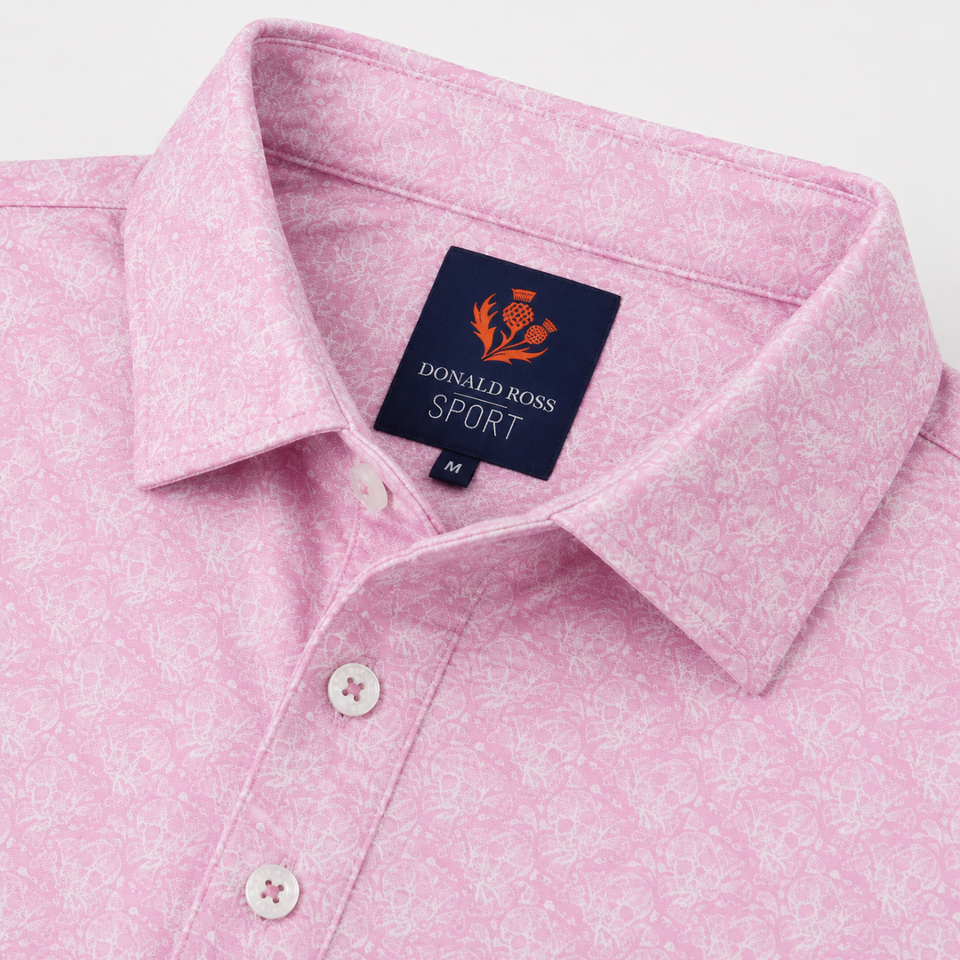 Donald Ross Mens Sport Fit SIDNEY SKULL Print Polo - PINK / WHITE