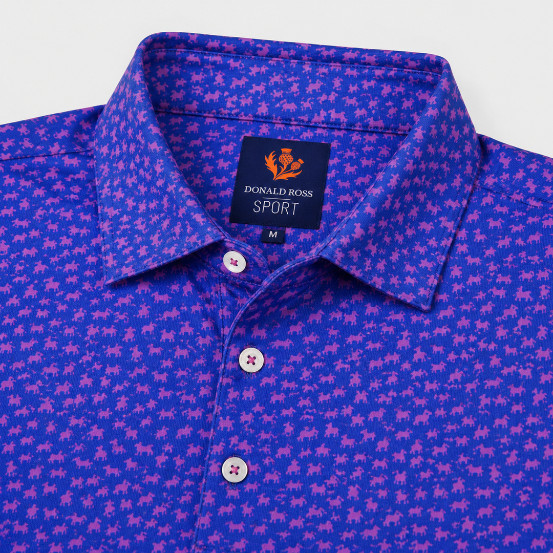 Donald Ross Mens Classic Fit Dog Breeds Print Polo - LAPIS MULBERRY