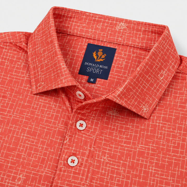 Donald Ross Mens Sport Fit BOYD Print Polo - RED APPLE