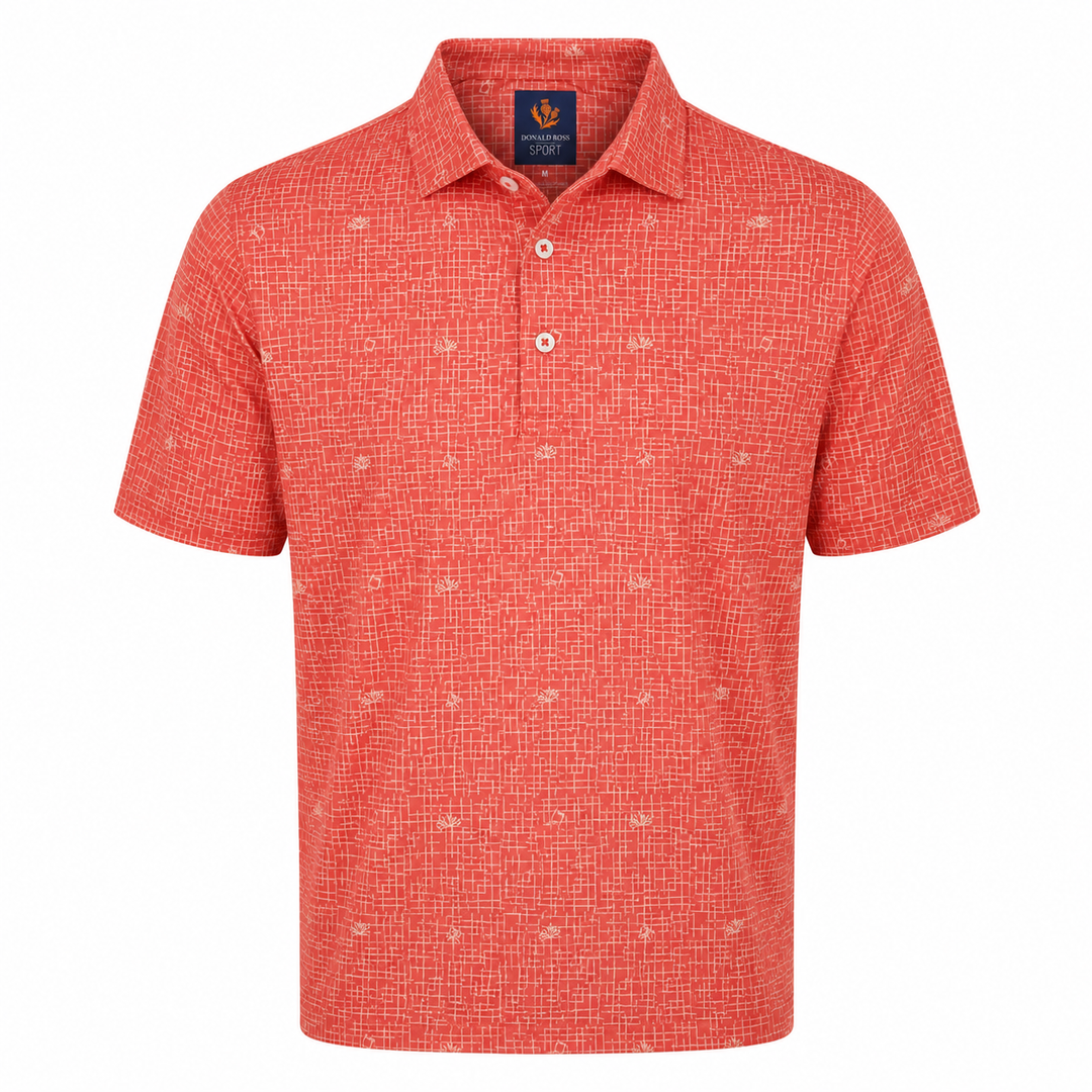 Donald Ross Mens Sport Fit BOYD Print Polo - RED APPLE