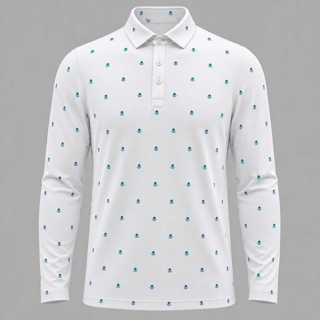 G/FORE MEN'S SKULL & T's ICE NYLYON LONG SLEEVE POLO - SNOW