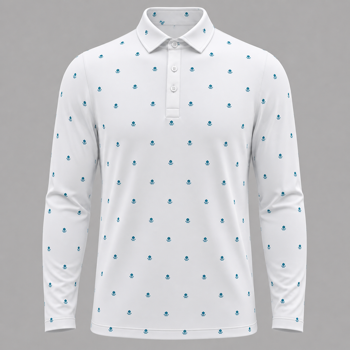 G/FORE MEN'S SKULL & T's ICE NYLYON LONG SLEEVE POLO - SNOW