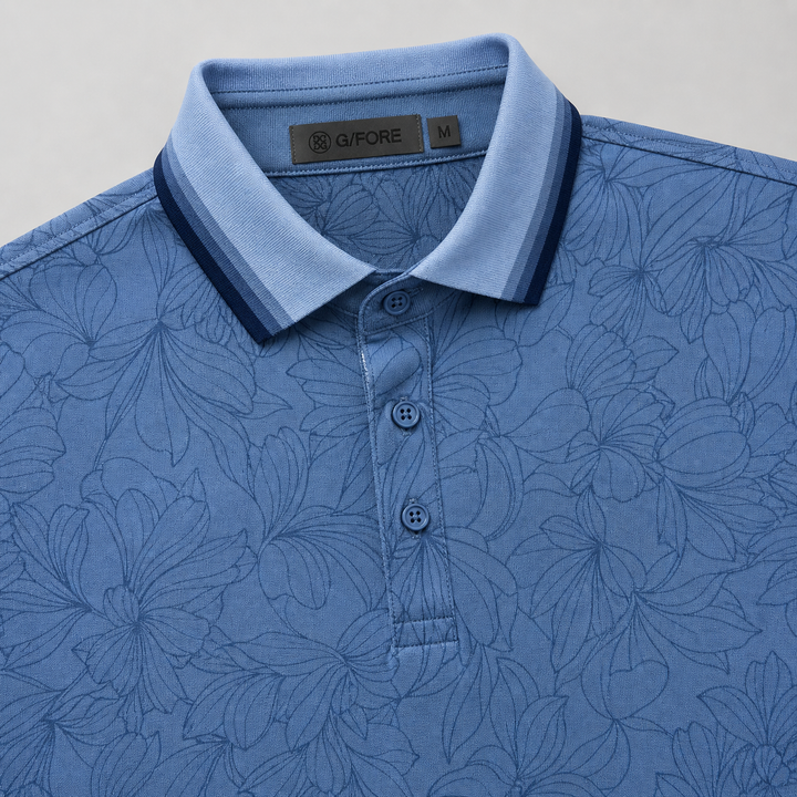 G/FORE MEN'S MINI FLORAL PRINT BANDED SLEEVE TECH PIQUÉ POLO - DRIZZLE