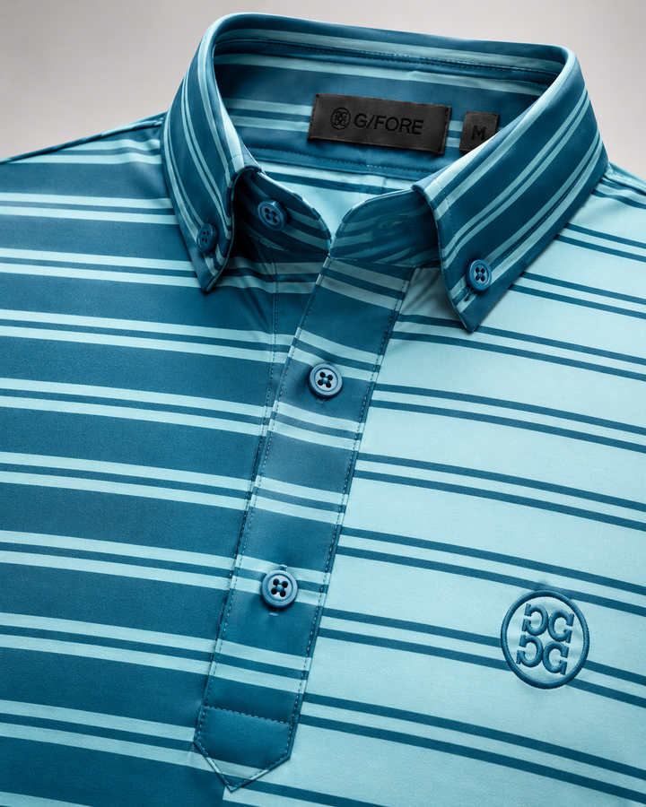 G/FORE MEN'S SPLIT STRIPE CONTRAST TECH JERSEY POLO - SEAGLASS