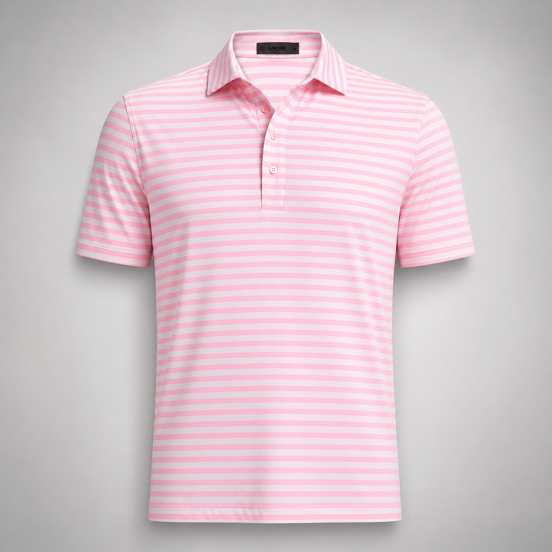 G/FORE MEN'S LTD EDITION STRIPE PERFORMANCE TECH JERSEY POLO - CANDY