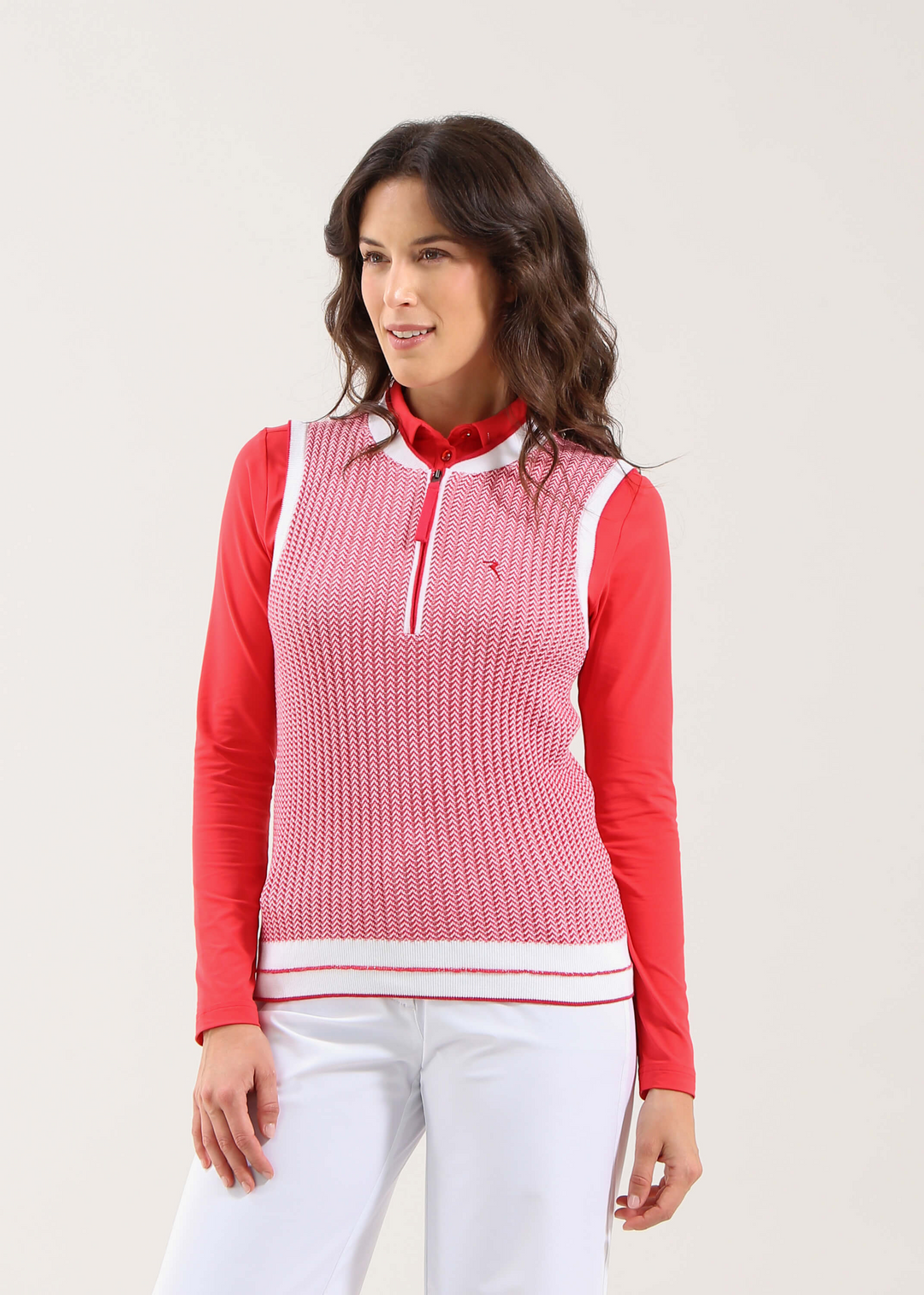 Chervo Women's NERISSA Cotton Half-Zip Knit Vest - CORAL RED