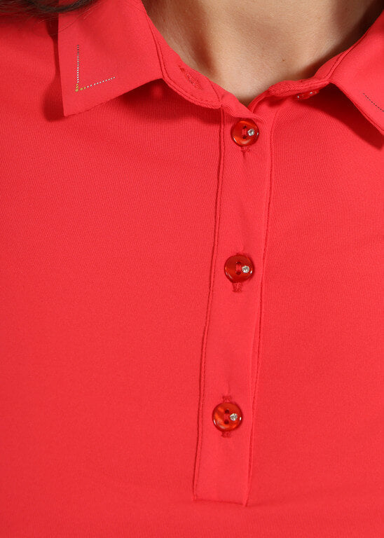 Chervo Women's ANTRACITE Short Sleeve Lightweight Polo - CORAL RED