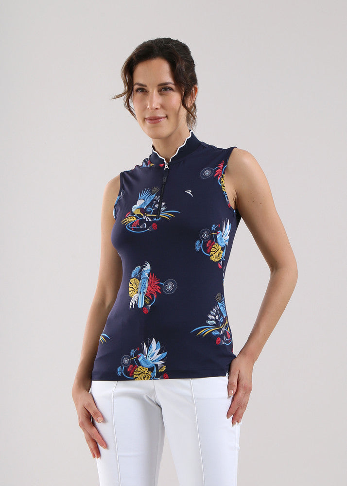 Chervo Women's ATTRACTIVE Sleeveless Polo - NAVY / TROPICAL