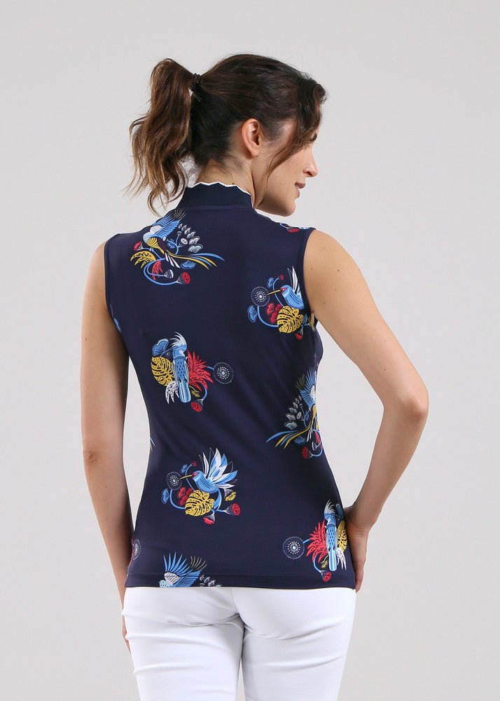Chervo Women's ATTRACTIVE Sleeveless Polo - NAVY / TROPICAL
