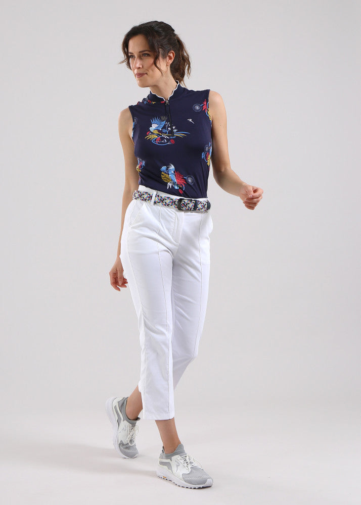 Chervo Women's ATTRACTIVE Sleeveless Polo - NAVY / TROPICAL