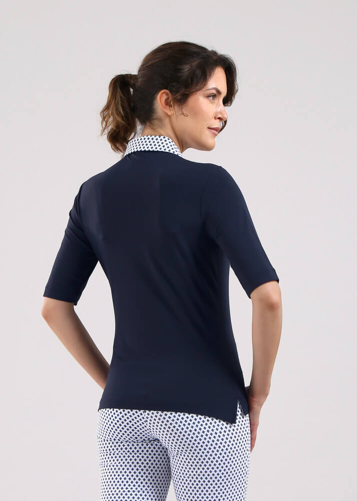 Chervo Women's ALLUME 3/4 Sleeve Pique Polo - NAVY
