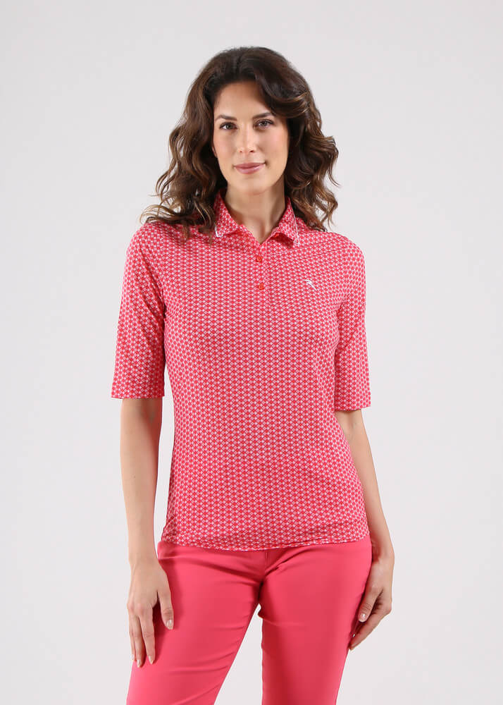Chervo Women's AGADIR 3/4 Sleeve Print Polo - RED