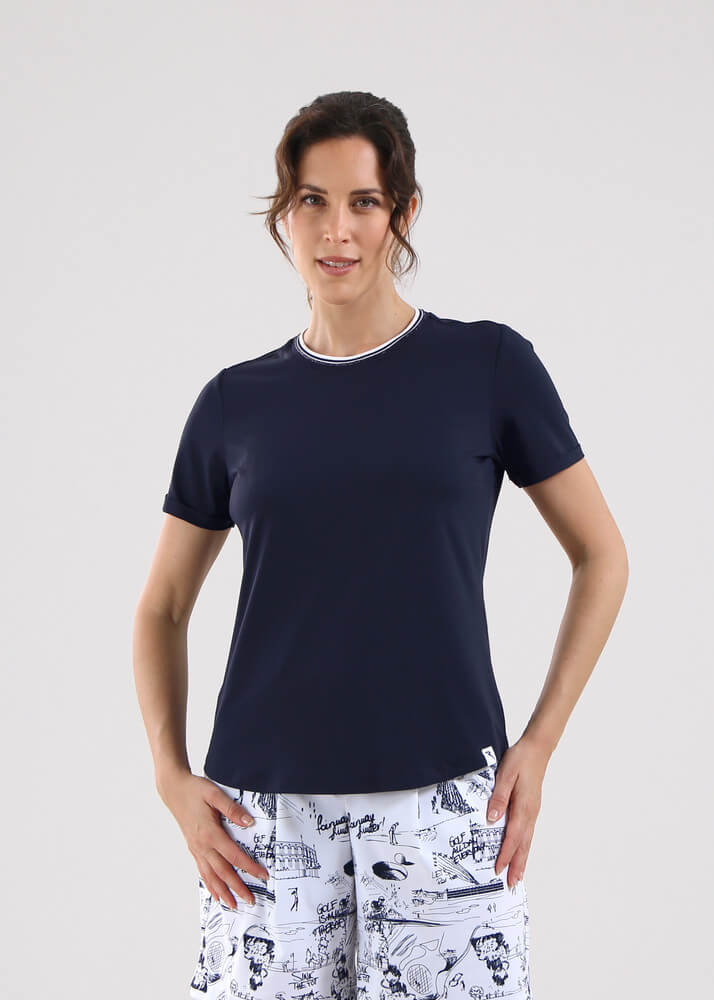 Chervo Women's LIDIA Short Sleeve Sun Block T-Shirt - NAVY