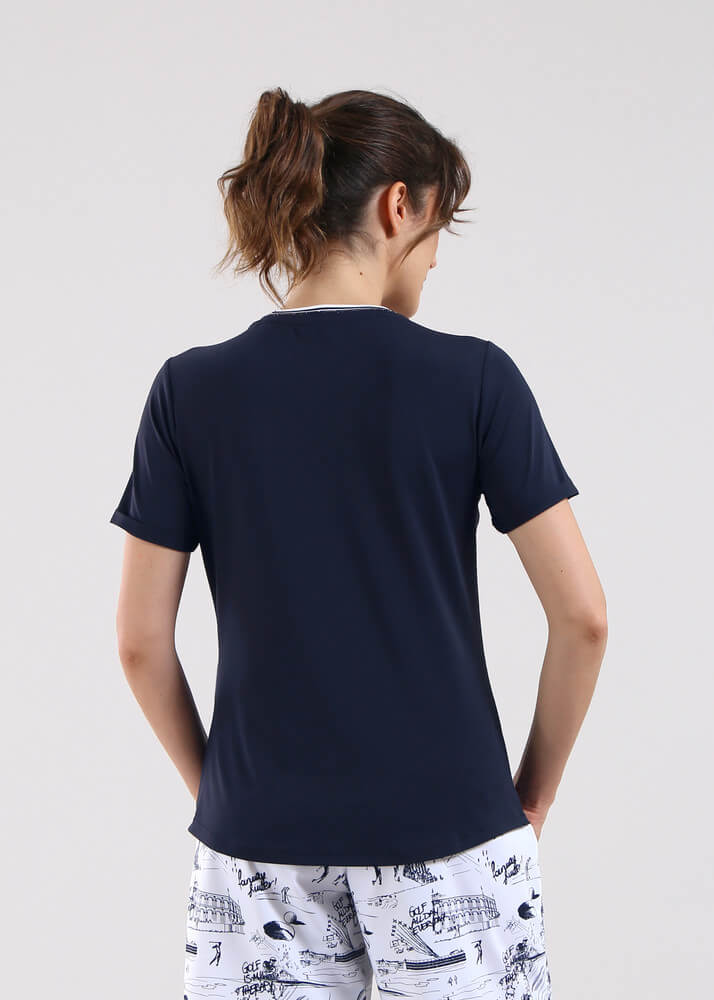 Chervo Women's LIDIA Short Sleeve Sun Block T-Shirt - NAVY