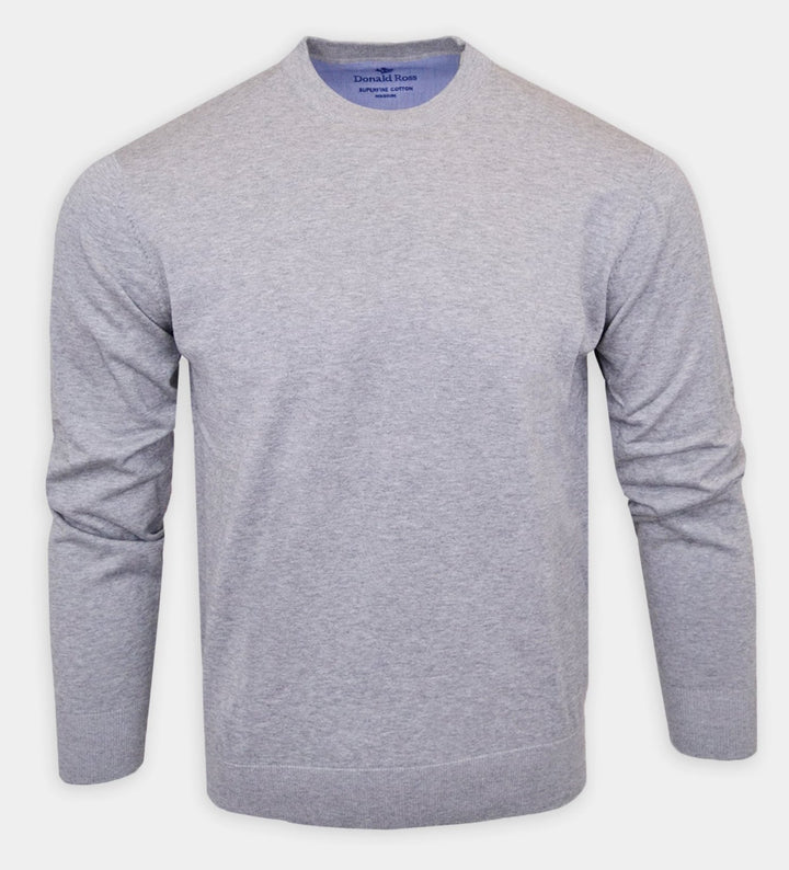 Donald Ross Mens SUPER GOLF SUPER FINE Cotton Crew Neck Sweater - HEATHER GREY