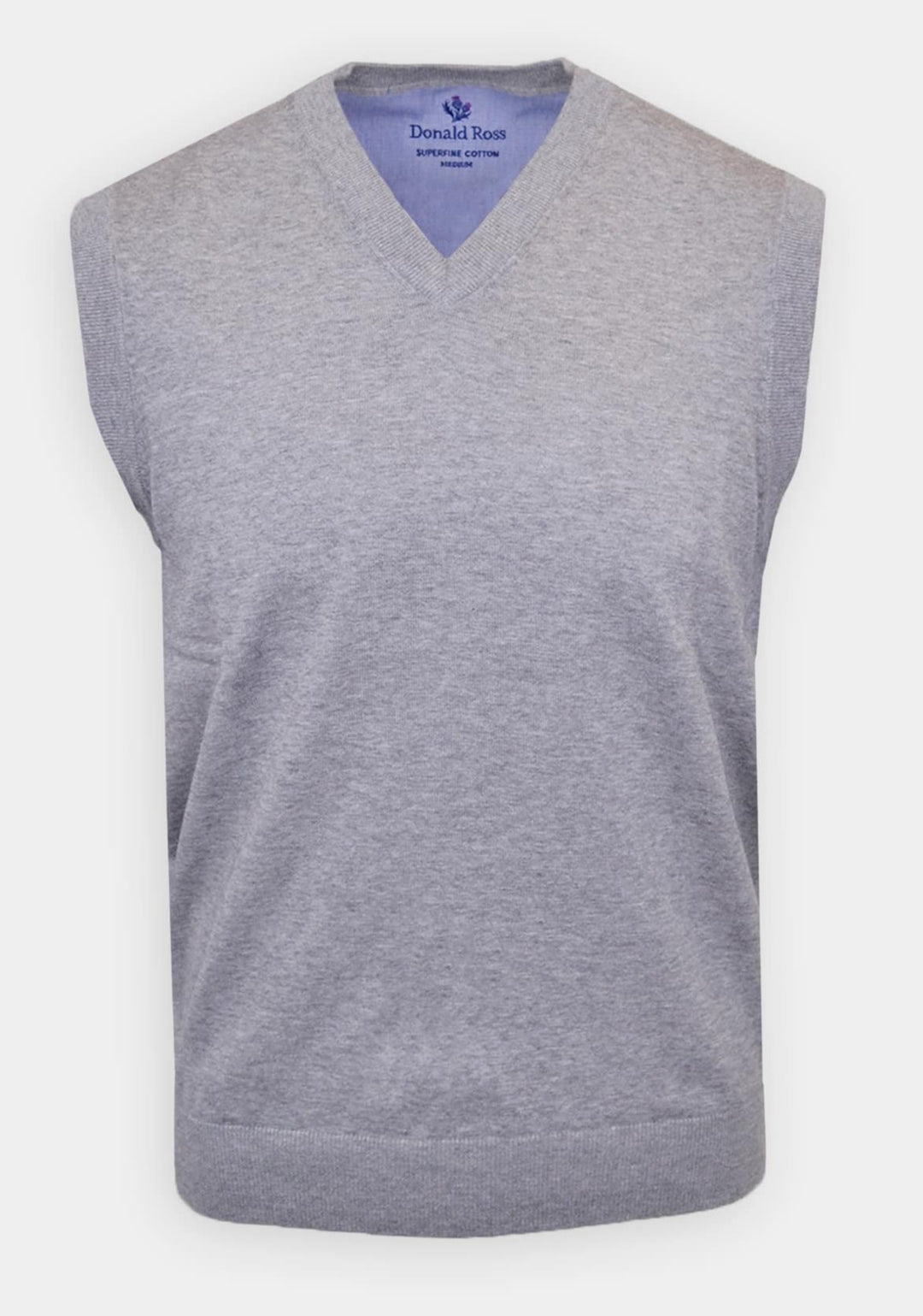 Donald Ross Mens SUPER GOLF SUPER FINE Cotton V-Neck Sweater Vest - HEATHER GREY