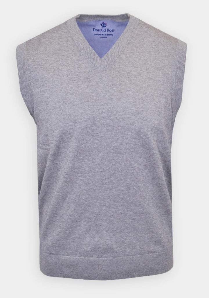 Donald Ross Mens SUPER GOLF SUPER FINE Cotton V-Neck Sweater Vest - HEATHER GREY