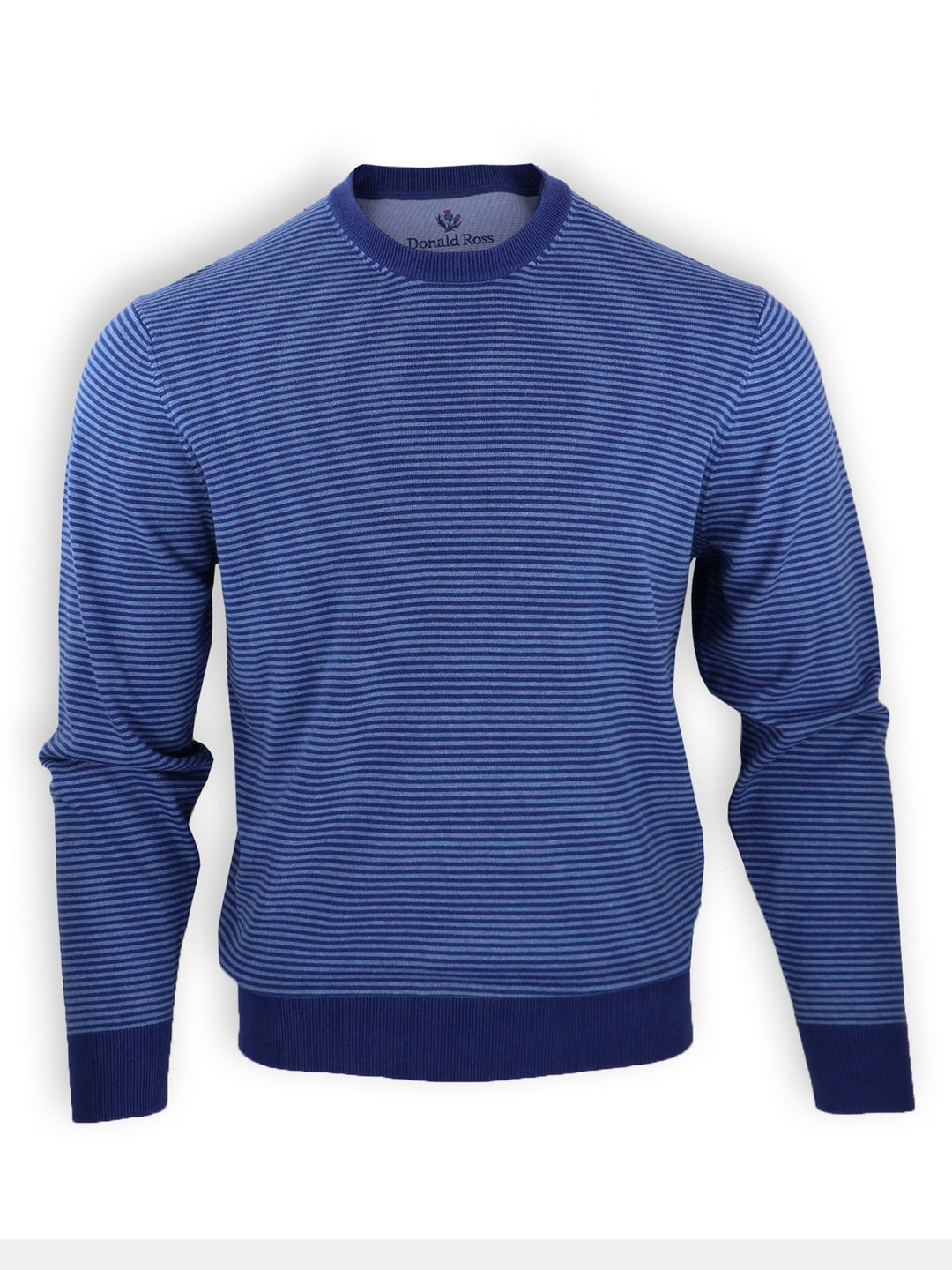 Donald Ross Mens 2-Color Feeder Stripe Cotton Jersey Crewneck - NAVY - Golf Anything Canada