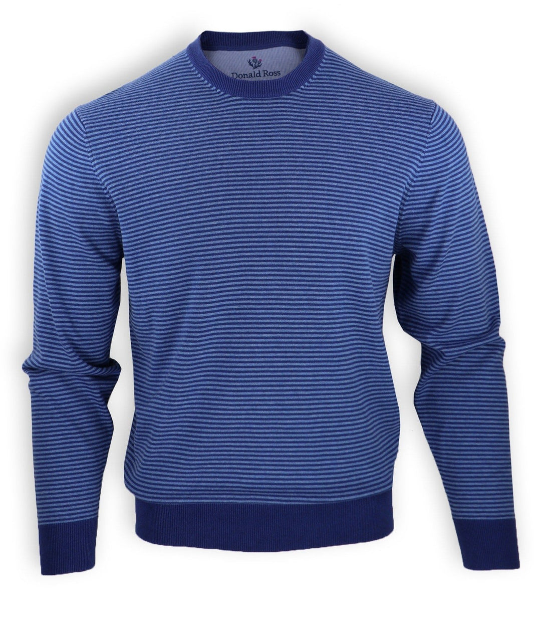 Donald Ross Mens 2-Color Feeder Stripe Cotton Jersey Crewneck - NAVY - Golf Anything Canada