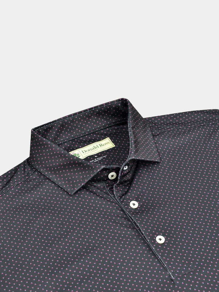 Donald Ross Classic Fit Mens Short Sleeve Tri-Dot Print Polo - BLACK/SANGRIA/ICE LAKE